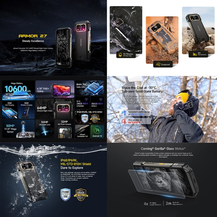 Ulefone Armor 27 Rugged Phone, 12GB+256GB, Night Vision, 10600mAh, 6.78 inch Android 14 MediaTek Helio G99 Octa Core, Network: 4G, NFC, OTG, Armor 27 Ulefone Armor 27 Rugged Phone, 12GB+256GB, Night Vision, 10600mAh, 6.78 inch Android 14 MediaTek Helio G99 Octa Core, Network: 4G, NFC, OTG, Armor 27